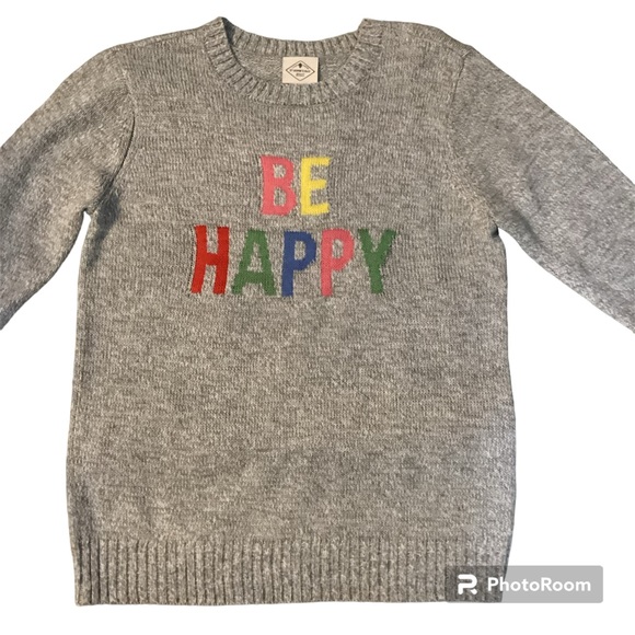 NWT St. John's Bay Womens Crew Neck Long Sleeve BE HAPPY Sweater, Medium, Gray - Picture 2 of 5